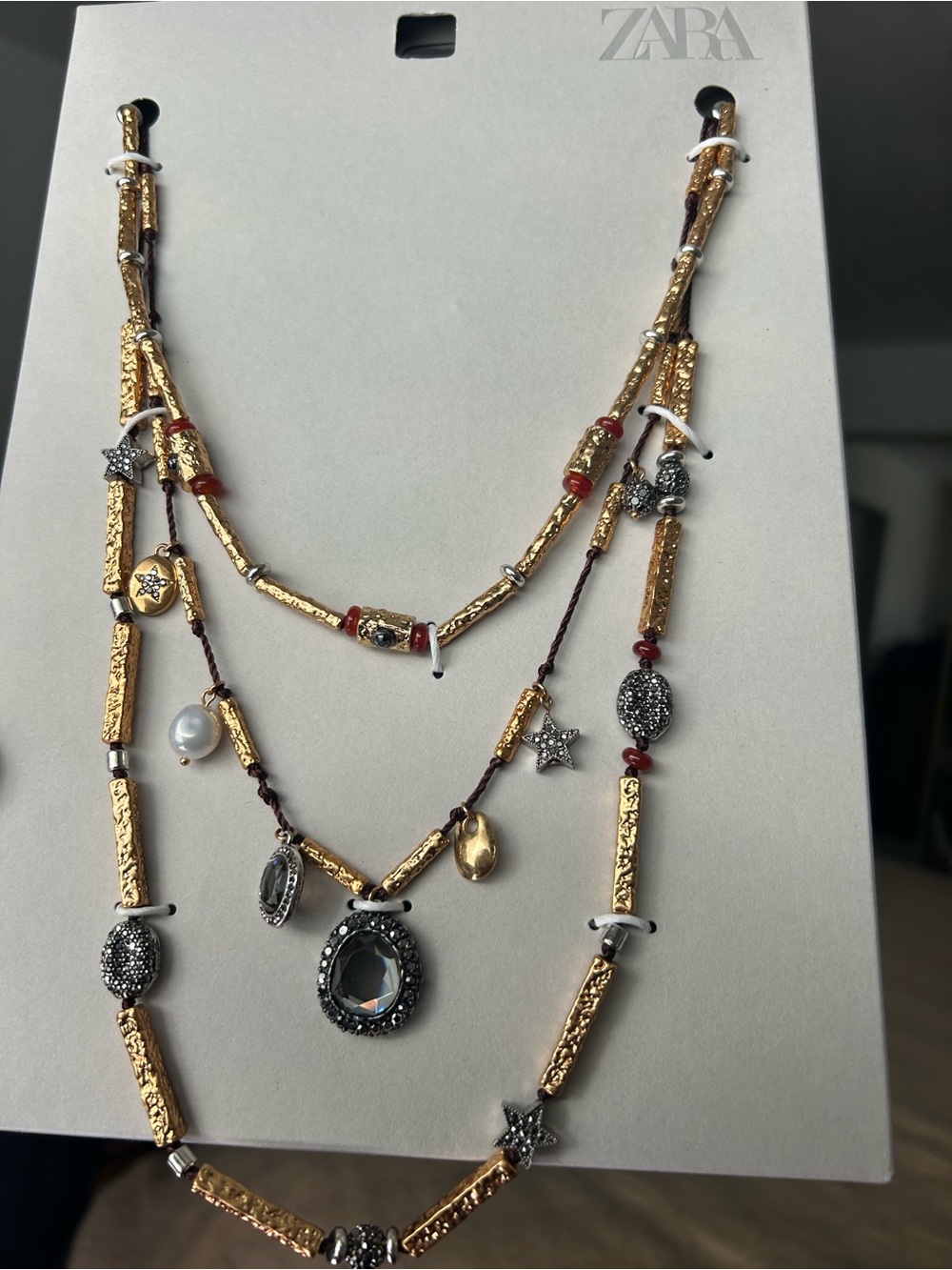 Zara Gold and Brown Layered Charm Necklace